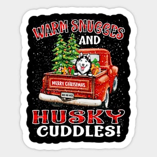 Warm Snuggles And Husky Cuddles Truck Tree Christmas Gift Sticker